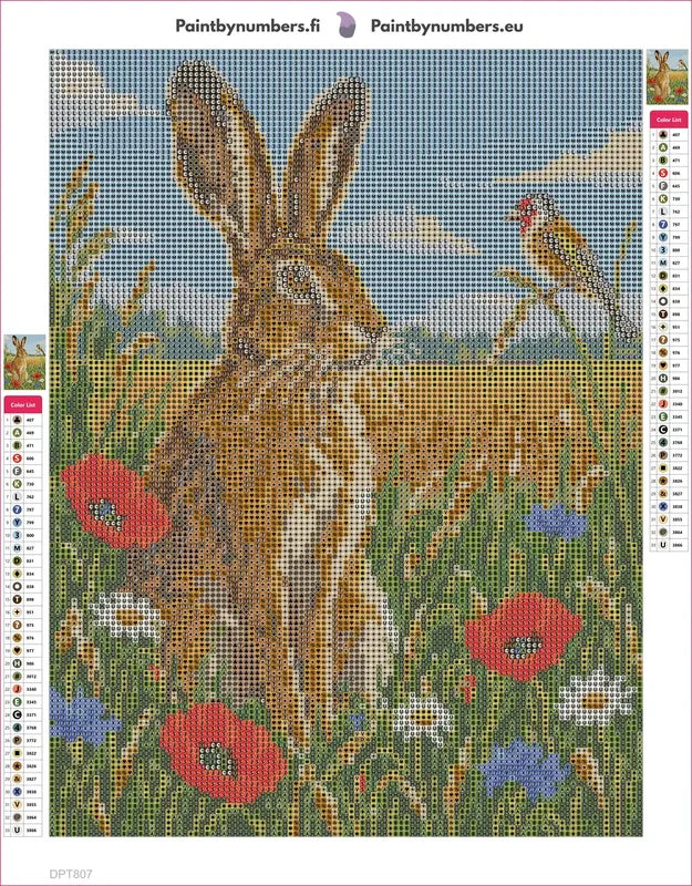 Diamond painting adhesive canvas preview - Brown Hare in the Summer Meadow