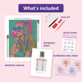 Thumbnail for Bubblegum Pop 30x40cm diamond painting kit contents: adhesive canvas, color chart, tools and diamond bags