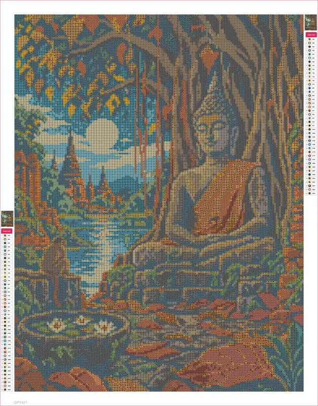Diamond painting adhesive canvas preview - Buddha under the Banyan