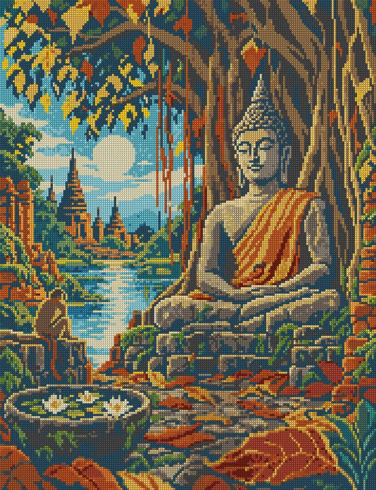 Buddha under the Banyan, 50x65 cm diamond painting – full design preview without the close-up inset
