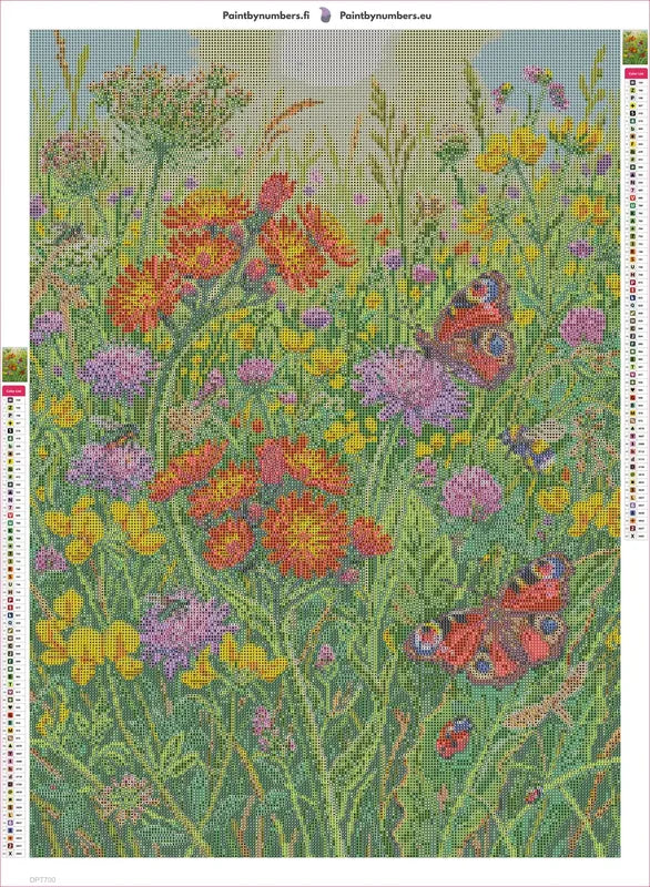 Diamond painting adhesive canvas preview - Butterflies and Wildflowers Meadow