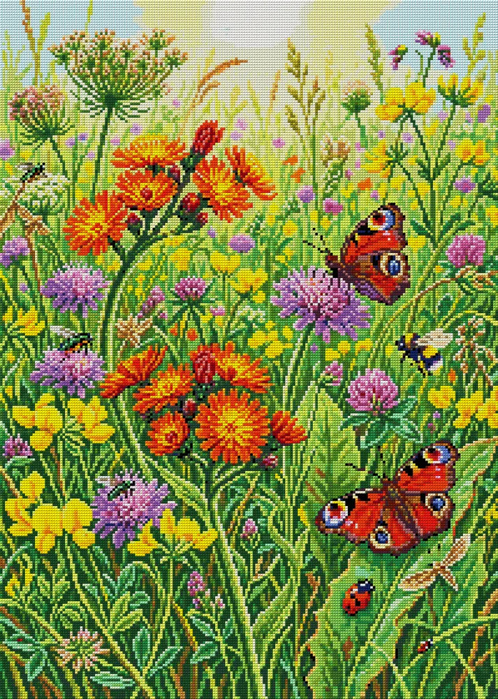 Butterflies and Wildflowers Meadow, 50x70 cm diamond painting – full design preview without the close-up inset