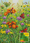 Thumbnail for Butterflies and Wildflowers Meadow, 50x70 cm diamond painting – finished design preview with a close-up of square drills