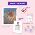 Thumbnail for Butterfly on Lavender 40x50cm diamond painting kit contents: adhesive canvas, color chart, tools and diamond bags