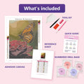 Thumbnail for Butterfly on Rose 30x40cm diamond painting kit contents: adhesive canvas, color chart, tools and diamond bags