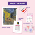 Thumbnail for Cafe Terrace At Night 50x65cm diamond painting kit contents: adhesive canvas, color chart, tools and diamond bags