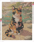 Thumbnail for Calico Cat by Pond diamond painting adhesive canvas 40x50cm