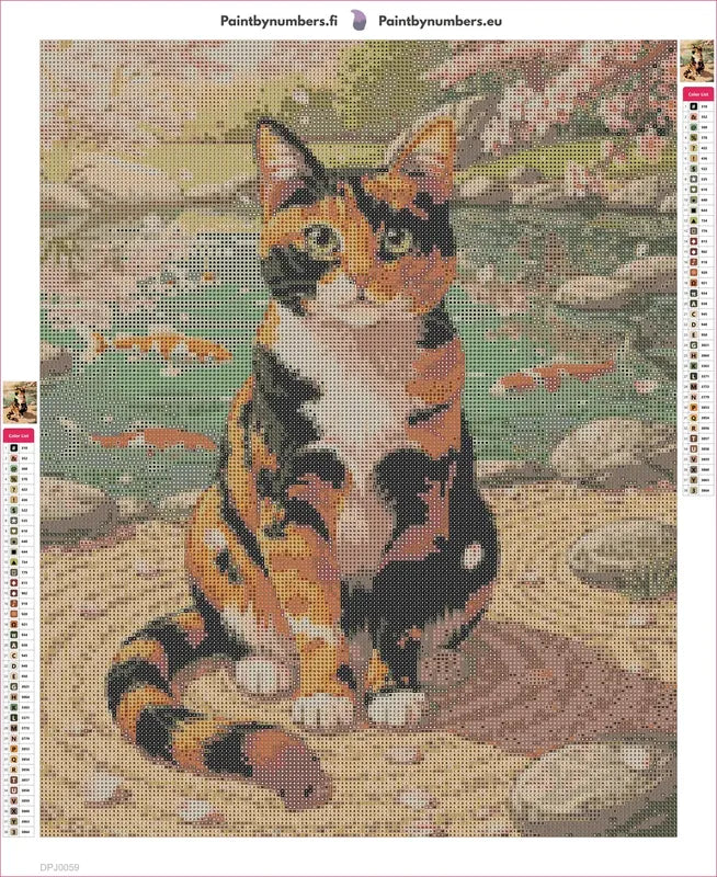 Calico Cat by Pond diamond painting adhesive canvas 40x50cm