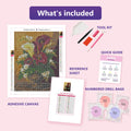 Thumbnail for What is included in the Calla Lilies and Freesias diamond painting kit - adhesive canvas, reference sheet, tools and numbered drill bags