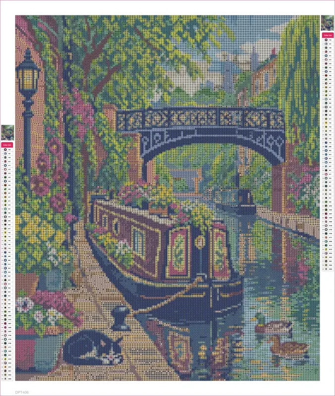 Diamond painting adhesive canvas preview - Camden Canal Flower Boat