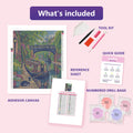 Thumbnail for What is included in the Camden Canal Flower Boat diamond painting kit - adhesive canvas, reference sheet, tools and numbered drill bags