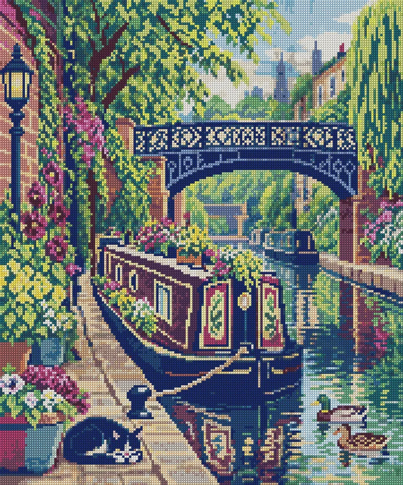 Camden Canal Flower Boat, 50x60 cm diamond painting – full design preview without the close-up inset