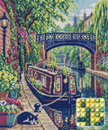 Thumbnail for Camden Canal Flower Boat, 50x60 cm diamond painting – finished design preview with a close-up of round drills