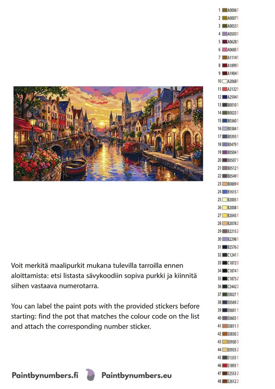 Color chart and instructions - Canal Bridge at Sunset 120x60cm