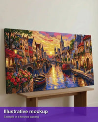 Thumbnail for Illustration of the completed paint by numbers - Canal Bridge at Sunset 120x60cm