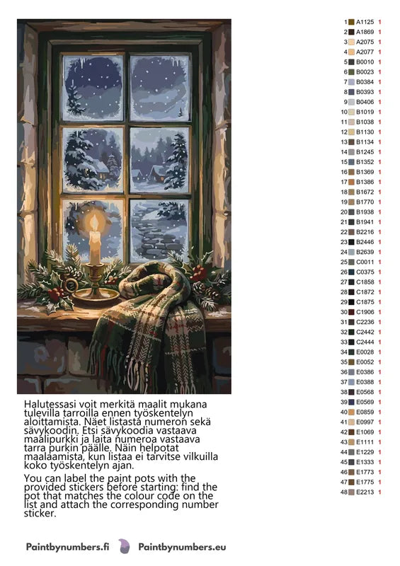 Paint color chart and instructions - Candle and Scarf at Winter Window 40x70cm