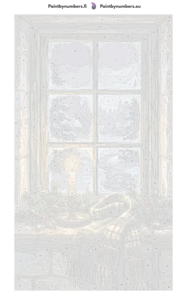 Paint by numbers numbered canvas - Candle and Scarf at Winter Window 40x70cm