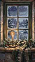 Thumbnail for Candle and scarf at winter window paint by numbers. Snowy scene outside.
