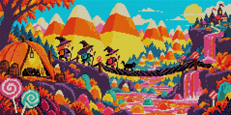 Candy Corn Mountain Expedition, 60x30 cm diamond painting – full design preview without the close-up inset
