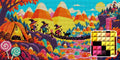 Thumbnail for Candy Corn Mountain Expedition, 60x30 cm diamond painting – finished design preview with a close-up of square drills