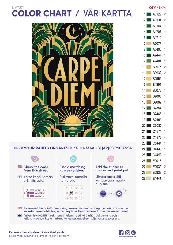 Paint color chart and instructions - Carpe Diem 50x70cm