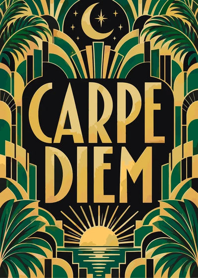 Art deco Carpe Diem poster paint by numbers, green, gold and black
