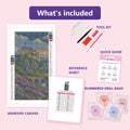 Thumbnail for What is included in the Castle above the Heather diamond painting kit - adhesive canvas, reference sheet, tools and numbered drill bags