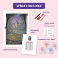 Thumbnail for Castle by the Lake 40x60cm diamond painting kit contents: adhesive canvas, color chart, tools and diamond bags