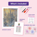 Thumbnail for Castle in the Clouds 60x80cm diamond painting kit contents: adhesive canvas, color chart, tools and diamond bags