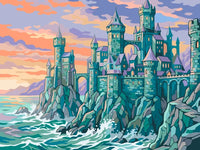 Thumbnail for Castle on rocky coastline with ocean waves paint by numbers.