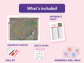 Thumbnail for What is included in the Cat on a flowery meadow by Liljefors diamond painting kit - adhesive canvas, reference sheet, tools and numbered drill bags