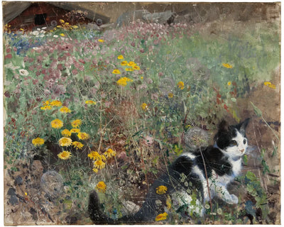 Cat on a flowery meadow by Liljefors, 50x40 cm diamond painting – original artwork the design is made from