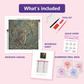 Thumbnail for Cat with Bow 40x40cm diamond painting kit contents: adhesive canvas, color chart, tools and diamond bags