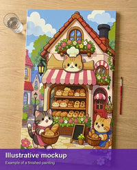 Thumbnail for Finished paint by numbers mockup - Cats at Bakery Shop 40x70cm