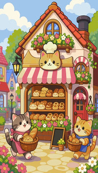 Thumbnail for Two illustrated cats at bakery shop paint by numbers
