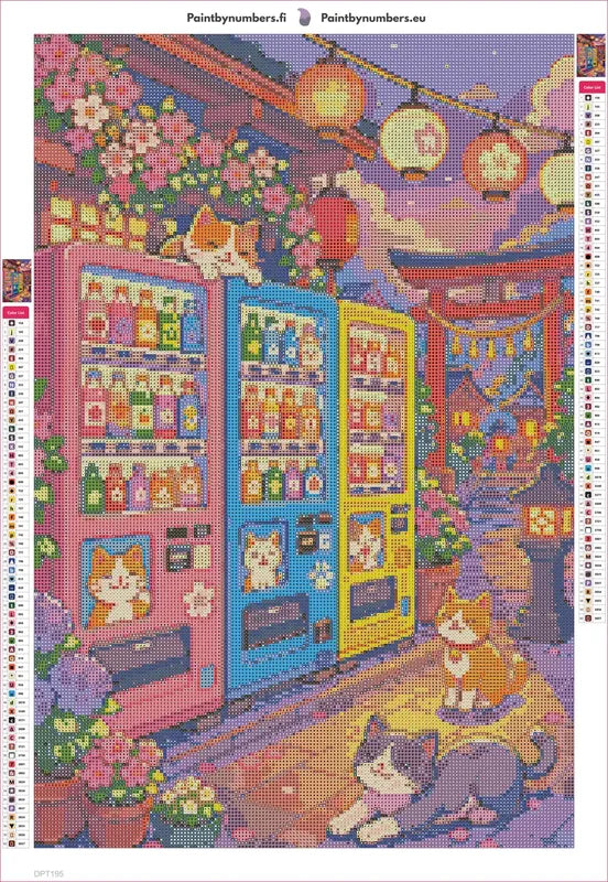 Cats at Vending Machines diamond painting adhesive canvas 40x60cm