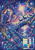 Thumbnail for Celestial Owl and Starlit Deer, 50x70 cm diamond painting – finished design preview with a close-up of square drills