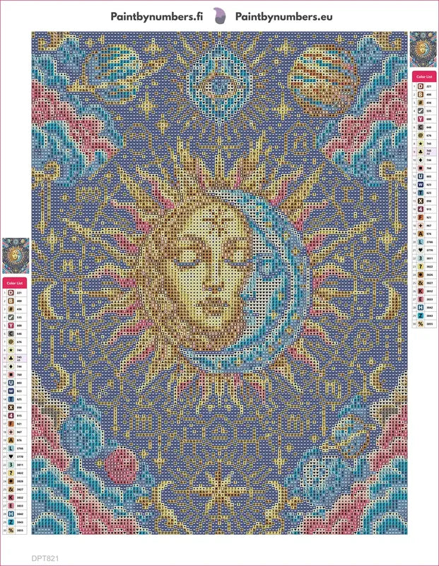 Diamond painting adhesive canvas preview - Celestial Sun and Moon Tarot