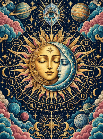 Celestial Sun and Moon Tarot, 30x40 cm diamond painting – original artwork the design is made from