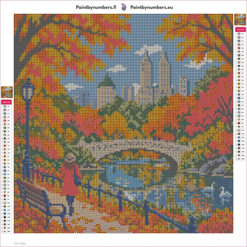 Diamond painting adhesive canvas preview - Central Park Amber Footbridge