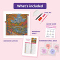 Thumbnail for What is included in the Central Park Amber Footbridge diamond painting kit - adhesive canvas, reference sheet, tools and numbered drill bags