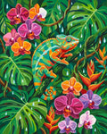 Thumbnail for Chameleon among orchids and tropical leaves paint by numbers