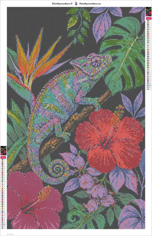 Diamond painting adhesive canvas preview - Chameleon on Branch