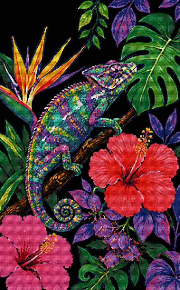 Diamond painting pattern chart - Chameleon on Branch