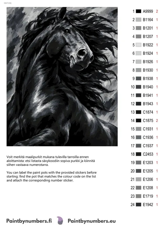 Paint color chart and instructions - Charcoal Stallion 40x50cm
