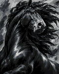 Thumbnail for Black horse portrait paint by numbers. Flowing mane, gray background.