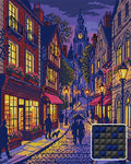 Thumbnail for Charming Evening Village Street, 40x50 cm diamond painting – finished design preview with a close-up of square drills