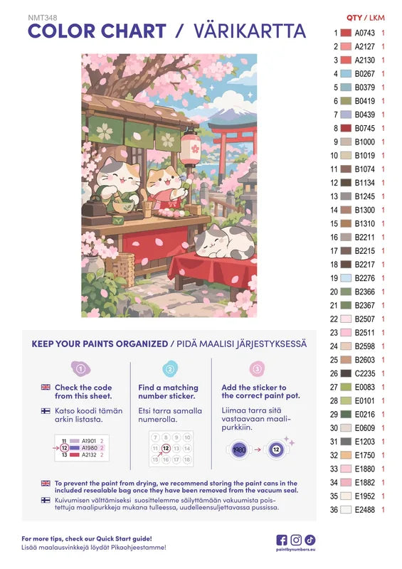 Paint color chart and instructions - Cherry Blossom Tea Stand 40x60cm