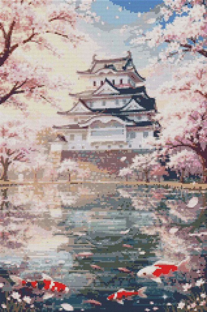 Diamond Pattern - Cherry Blossoms and Koi