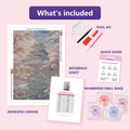 Thumbnail for Cherry Blossoms and Koi 40x60cm diamond painting kit contents: adhesive canvas, color chart, tools and diamond bags
